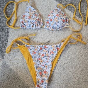 Zaful Yellow and Floral Bikini Set